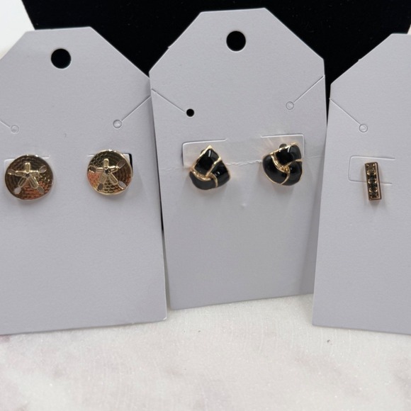 Unbranded Jewelry - Gold Tone Stud Earring Set 3 Pairs Sand Dollar Black Enamel Crystal Bar Studs